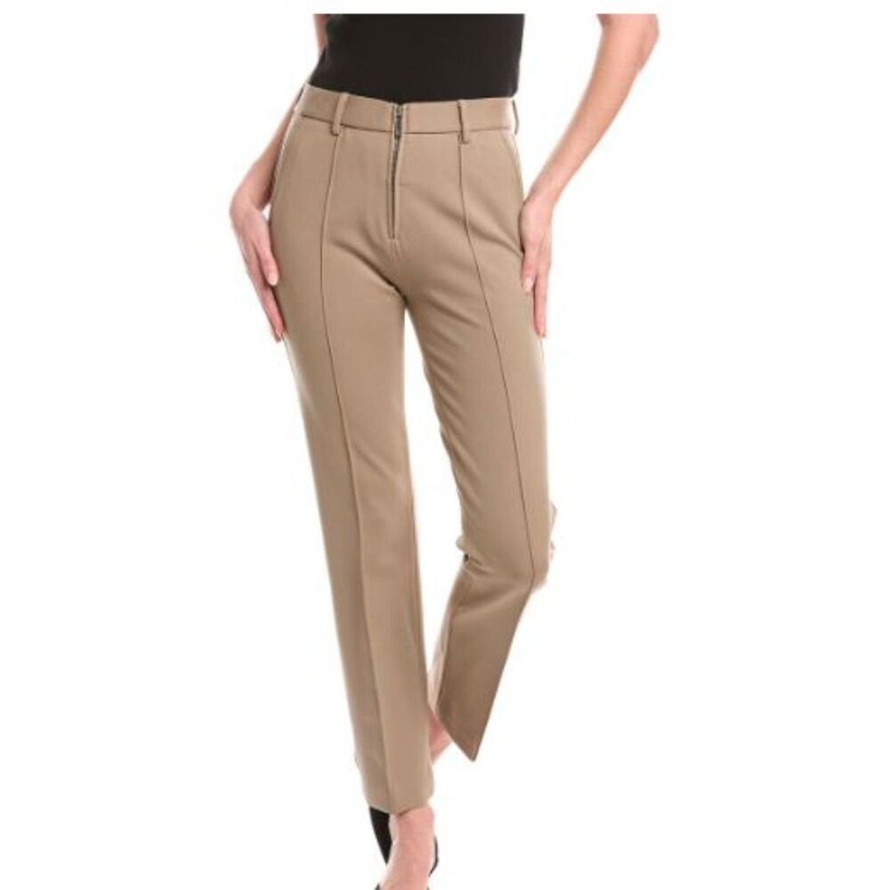 Helmut Lang Women's Pleated Stretch Ponte Slim Pants Taupe NWT 398 Sz 0